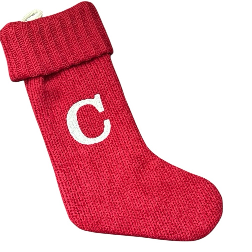 Wondershop Christmas Stocking 20" Knit Monogram Red Embroidered “C” New no tag